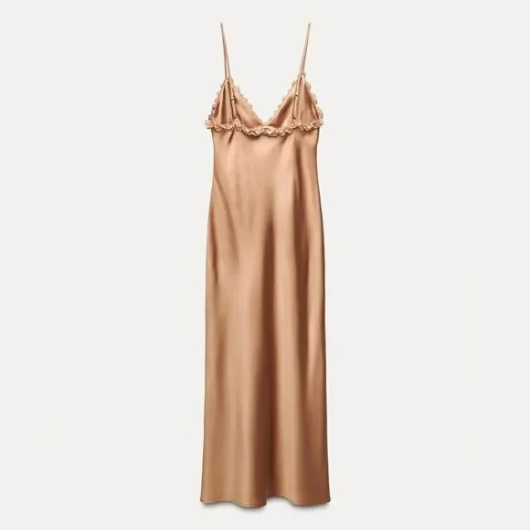 zara contrasting satin effect dress ZARA SATIN EFFECT CONTRASTING SEQUIN SLIP BLACK DRESS sz S
